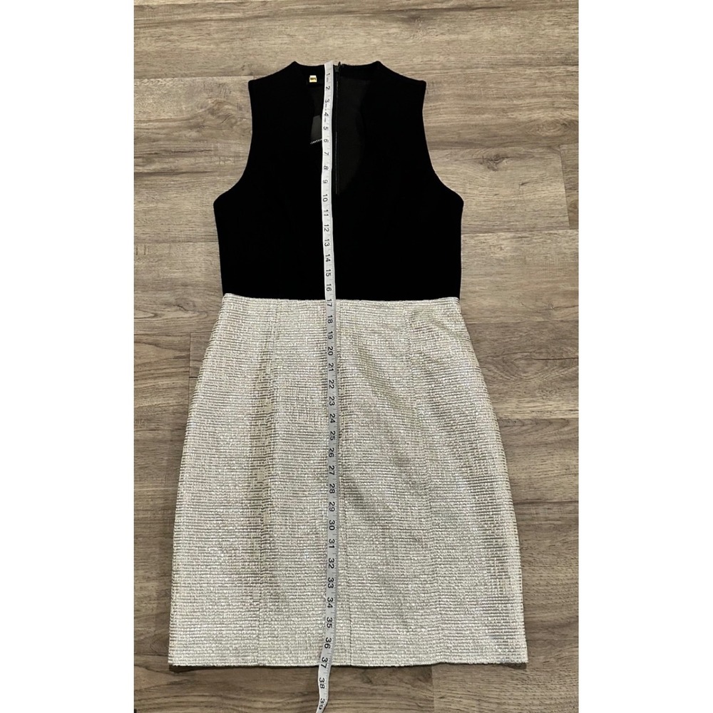 4 COLLECTIVE Black Sleeveless Mock Neck Cutout Sheath Dress Metallic Sparkle Sz6 - Picture 2 of 8